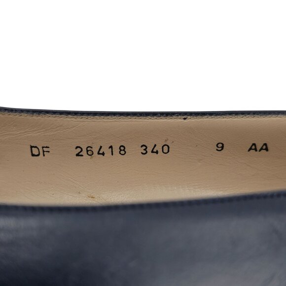 Vintage Salvatore Ferragamo Womens 9AA Navy Leather Reptile Embossed Dress Pumps - Picture 8 of 9